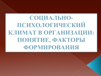 Социально-психологический климат в организации: 
понятие, факторы формирования