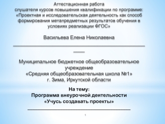 Аттестационная работа. Программа внеурочной деятельности Учусь создавать проекты