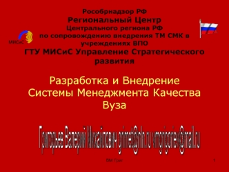 ВМ Григ1 Рособрнадзор РФ Региональный Центр Центрального региона РФ по сопровождению внедрения ТМ СМК в учреждениях ВПО ГТУ МИСиС Управление Стратегического.