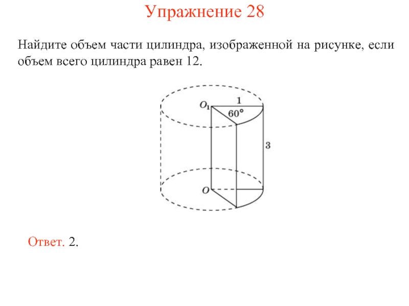 Объем части цилиндра изображенной