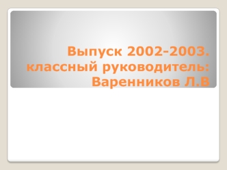 Выпуск 2002-2003.классный руководитель: Варенников Л.В