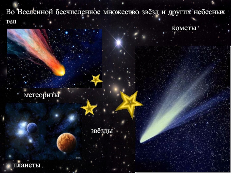 Во Вселенной бесчисленное множество звёзд и других небесных тел         кометы     