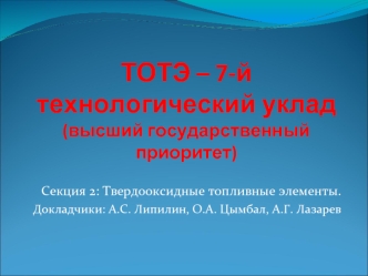 ТОТЭ – 7-й технологический уклад(высший государственный приоритет)