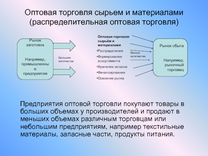 Презентация торговля. Предприятия оптово-розничной торговли. Предприятия оптовой торговли. Понятие оптовой торговли. Виды оптовой торговли.