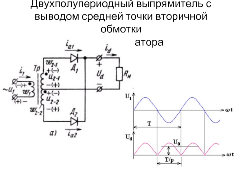 Схема двухполупериодного выпрямителя с выводом средней точки