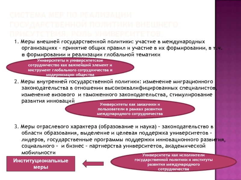 Внешняя государственная политика. Осуществление мер внешней политики. Этапы формирования и реализации государственной политики. Государственная политика по долговременности.