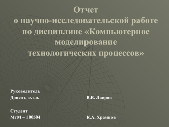 Отчето научно-исследовательской работе по дисциплине Компьютерное моделирование технологических процессов