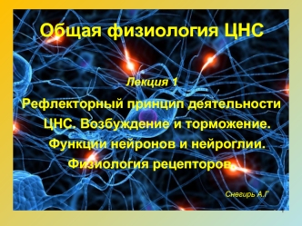 Рефлекторный принцип деятельности ЦНС. Возбуждение и торможение. Функции нейронов и нейроглии. Физиология рецепторов