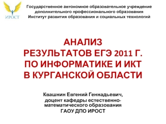 АНАЛИЗРЕЗУЛЬТАТОВ ЕГЭ 2011 Г. ПО ИНФОРМАТИКЕ И ИКТ В КУРГАНСКОЙ ОБЛАСТИ