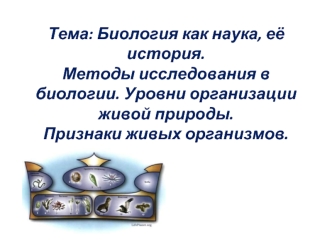 Биология как наука, её история. Методы исследования в биологии. Уровни организации живой природы. Признаки живых организмов