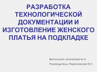 Разработка технологической документации и изготовление женского платья на подкладке