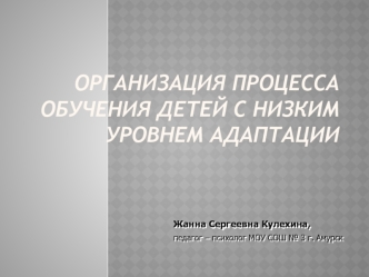 Организация процесса обучения детей с низким уровнем адаптации