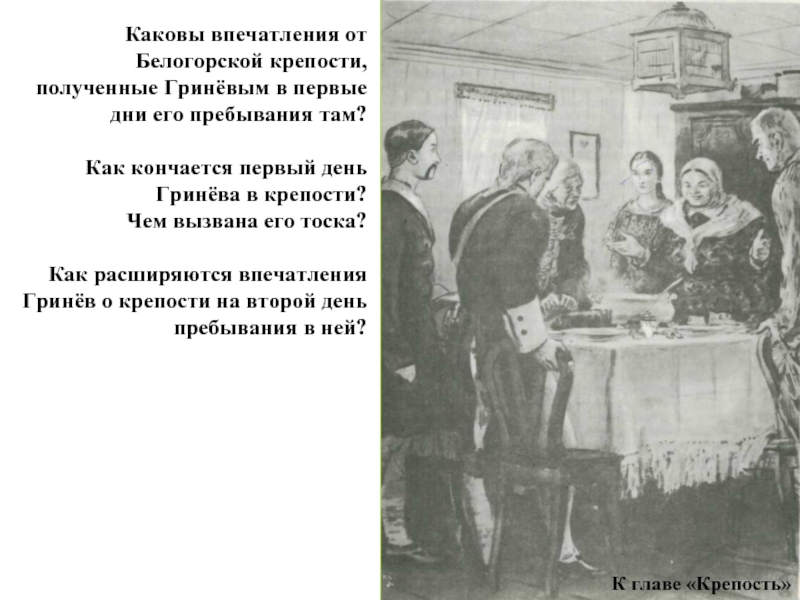 Какой была семья гринева. Гринев в Белогорской крепости. Гринёв в Белогорской крепости иллюстрации. Семья Мироновых. Первые впечатления от крепости Гринева.