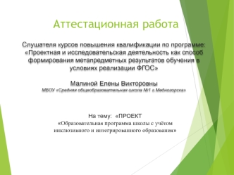 Аттестационная работа. Образовательная программа школы с учётом инклюзивного и интегрированного образования