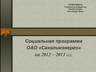 Социальная программа 
ОАО Сахалинэнерго
на 2012 – 2013 г.г.