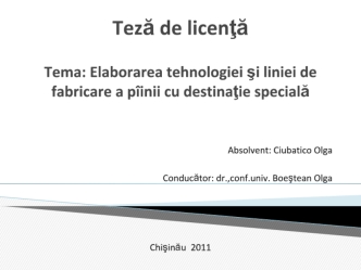 Elaborarea tehnologiei şi liniei de fabricare a pîinii cu destinaţie specială