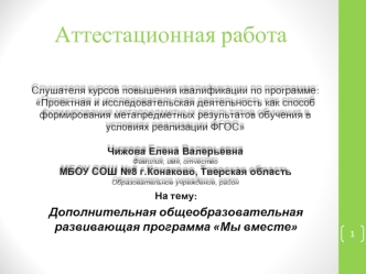 Аттестационная работа. Дополнительная общеобразовательная развивающая программа Мы вместе