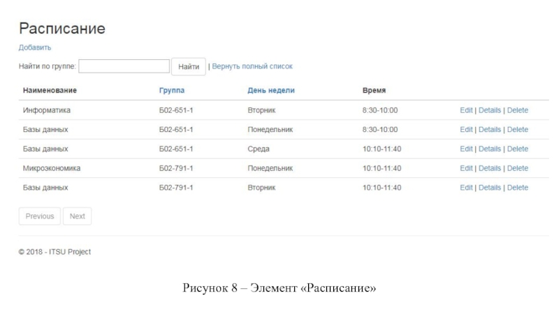 Рисунок 8 – Элемент «Расписание»