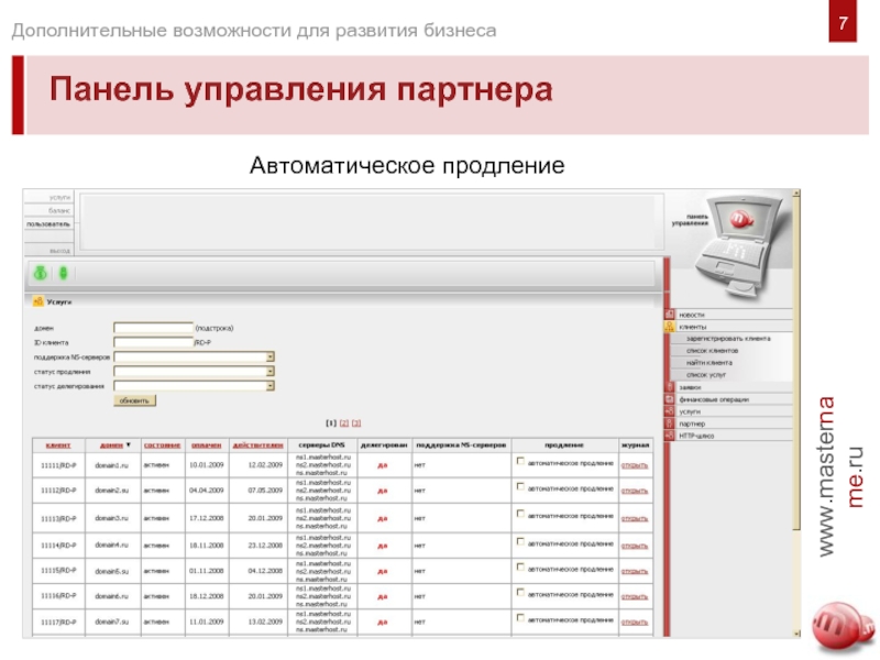 Панель управления партнераАвтоматическое продление7