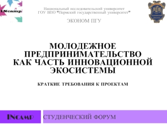 МОЛОДЕЖНОЕ ПРЕДПРИНИМАТЕЛЬСТВО КАК ЧАСТЬ ИННОВАЦИОННОЙ ЭКОСИСТЕМЫКРАТКИЕ ТРЕБОВАНИЯ К ПРОЕКТАМ