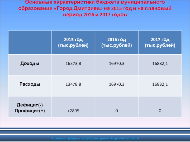 Основные бюджетные параметры