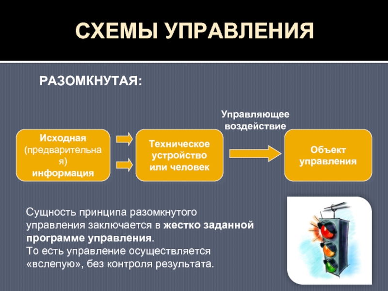 Что такое разомкнутая схема управления приведите примеры