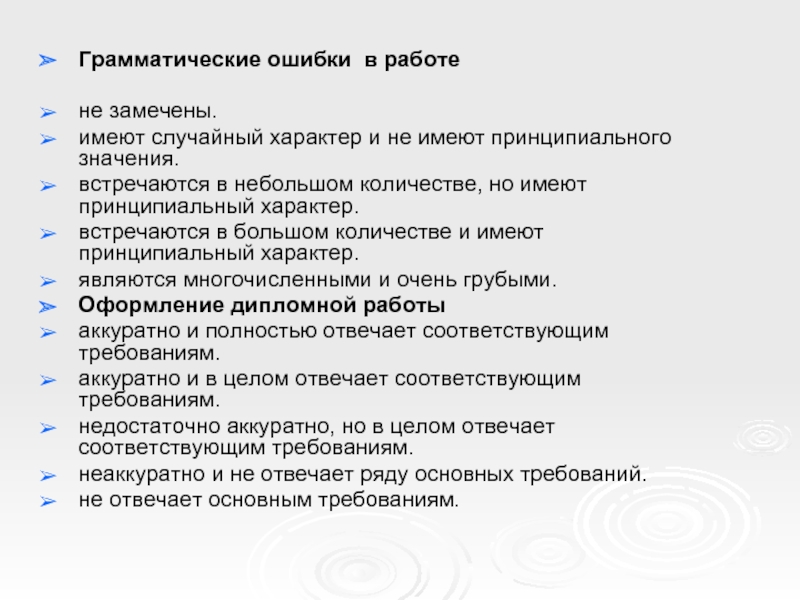 Случайный характер. Замечания к диплому. Принципиальный характер. Вакансии с грамматическими ошибками. Ошибки в работе.