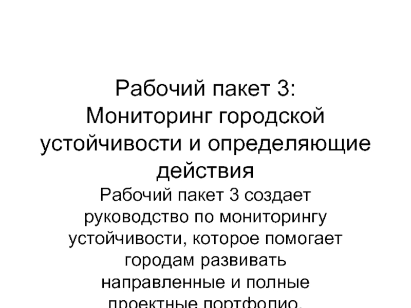 Рабочее действие. Рабочий пакет. Городская устойчивость.