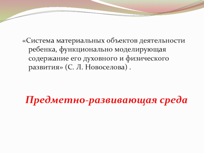 «Система материальных объектов деятельности ребенка, функционально моделирующая содержание его духовного и физического развития» (С. Л.