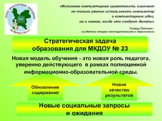 Стратегическая задача 
образования для МКДОУ № 23