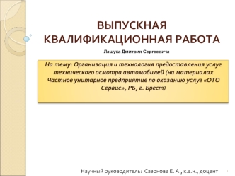Организация и технология предоставления услуг технического осмотра автомобилей ОТО Сервис, РБ, г. Брест. Шаблон