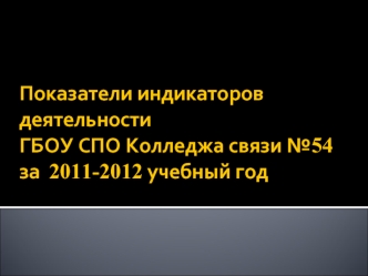 Показатели индикаторов деятельностиГБОУ СПО Колледжа связи №54 за  2011-2012 учебный год