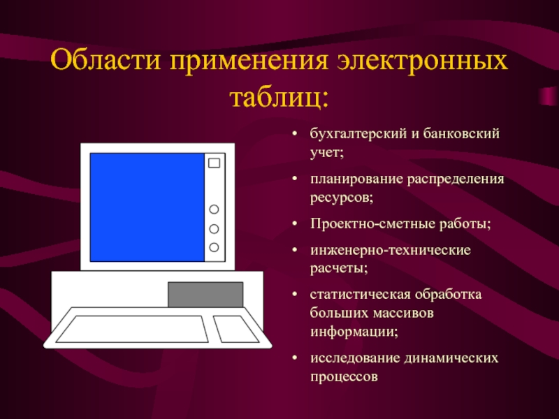 Использование таблицы. Области применения электронных таблиц. Области применениядектронных таблиц. Областипременения электронных таблиц. Перечислите области применения электронных таблиц.