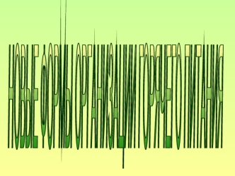 НОВЫЕ
ФОРМЫ
ОРГАНИЗАЦИИ
ГОРЯЧЕГО
ПИТАНИЯ