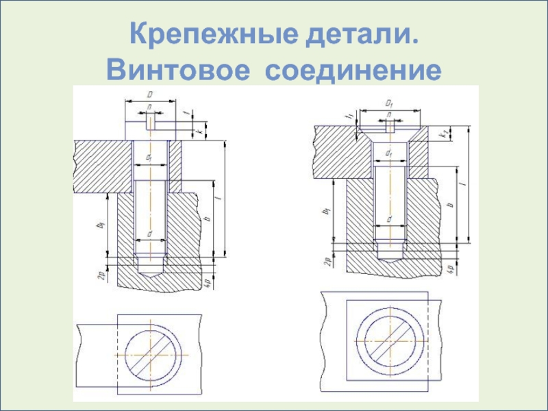 Соединение деталей винтом с полукруглой головкой показано на рисунке