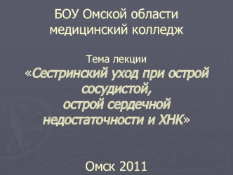 Сестринский уход при острой сосудистой, острой сердечной недостаточности и ХНК