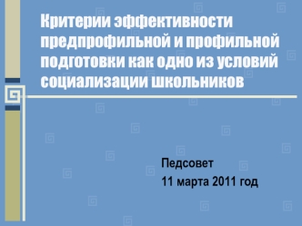 Критерии эффективности предпрофильной и профильной подготовки как одно из условий социализации школьников