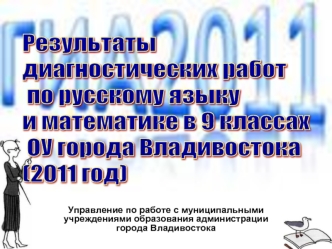 Результаты 
диагностических работ
 по русскому языку 
и математике в 9 классах 
 ОУ города Владивостока 
(2011 год)