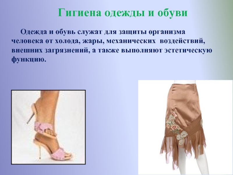Одежда и обувь служат для защиты организма человека от холода, жары, механических