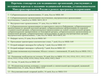 Перечень стандартов для медицинских организаций, участвующих в поэтапном переходе к оказанию медицинской помощи