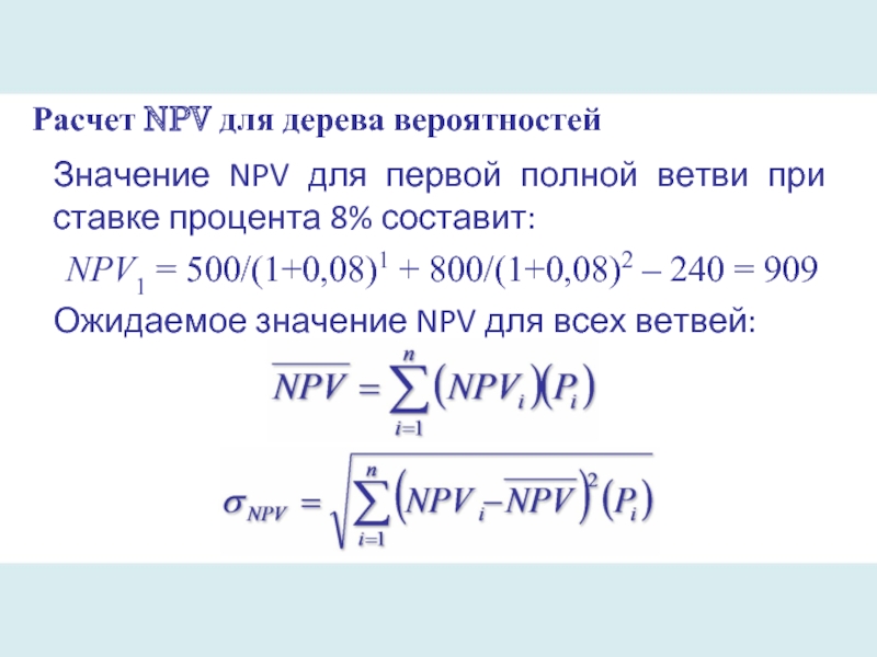 Формула нпв проекта