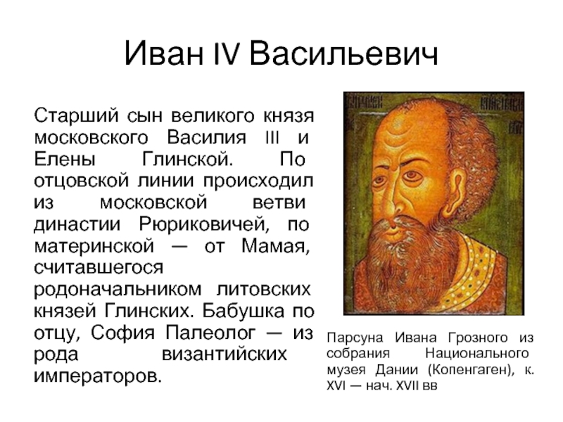 Родоначальником династии великих литовских князей был. Старший сын Ивана 4. Московского князя Василия III И Елены Глинской.
