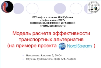 Модель расчета эффективноститранспортных альтернатив (на примере проекта                          )