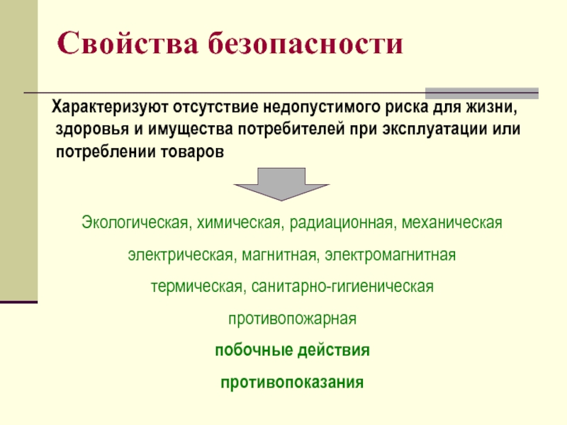 Здоровье потребителей. Свойства безопасности. Радиационная, электрическая и электромагнитная безопасность товаров. Безопасность товара для жизни здоровья имущества потребителя. Безопасность и безвредность альтернативная.