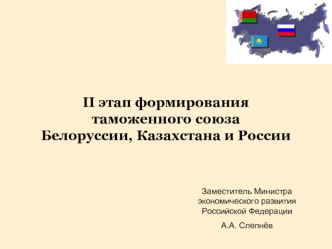 II этап формирования
таможенного союзаБелоруссии, Казахстана и России