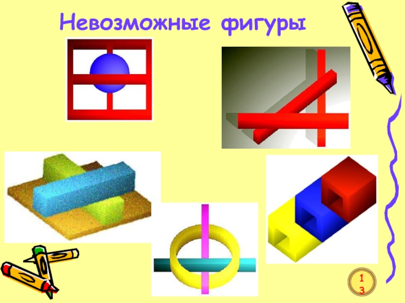 Тема невозможный. Классификация невозможных фигур. Разрчжанные фигуры изо. Невозможно фигура вилы.