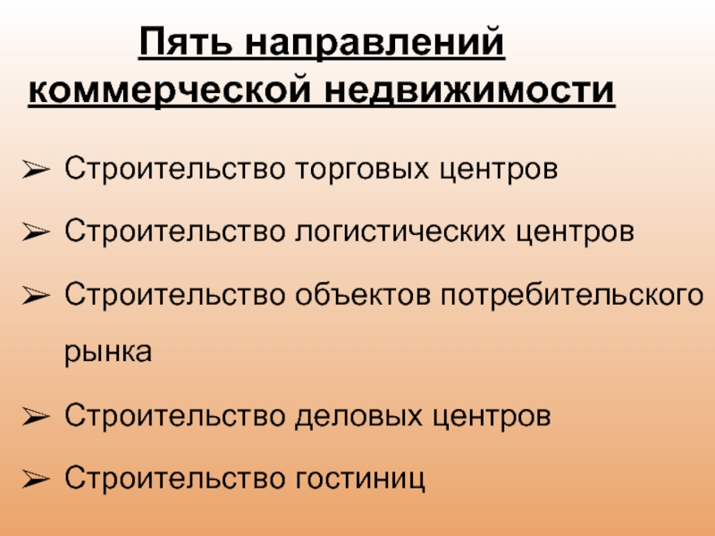 5 направлений в качестве. Пять направлений. Коммерческое направление это. Объекты потребительского рынка. Основные элементы рынка недвижимости Екатеринбурга.