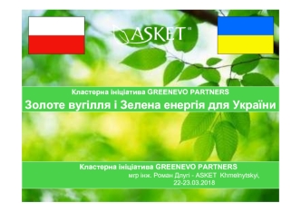 Кластерна ініціатива GREENEVO PARTNERS. Золоте вугілля і зелена енергія для України
