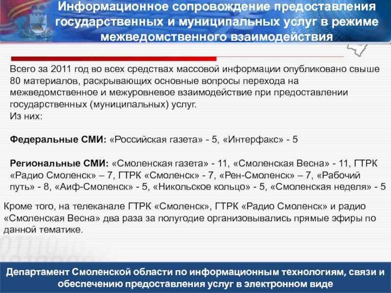 Муниципальные услуги смоленской. Информационное сопровождение госпитализаций. Департамент Смоленской области по информационным технологиям. Информационное сопровождение протеста.