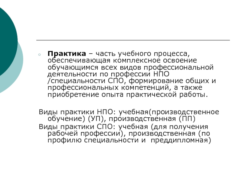 Практический опыт. Практический опыт работы по видам профессиональной деятельности. Обучающиеся осваивают следующие виды профессиональной деятельности. Практика как часть деятельности. Практик опыт и ее характеристика.